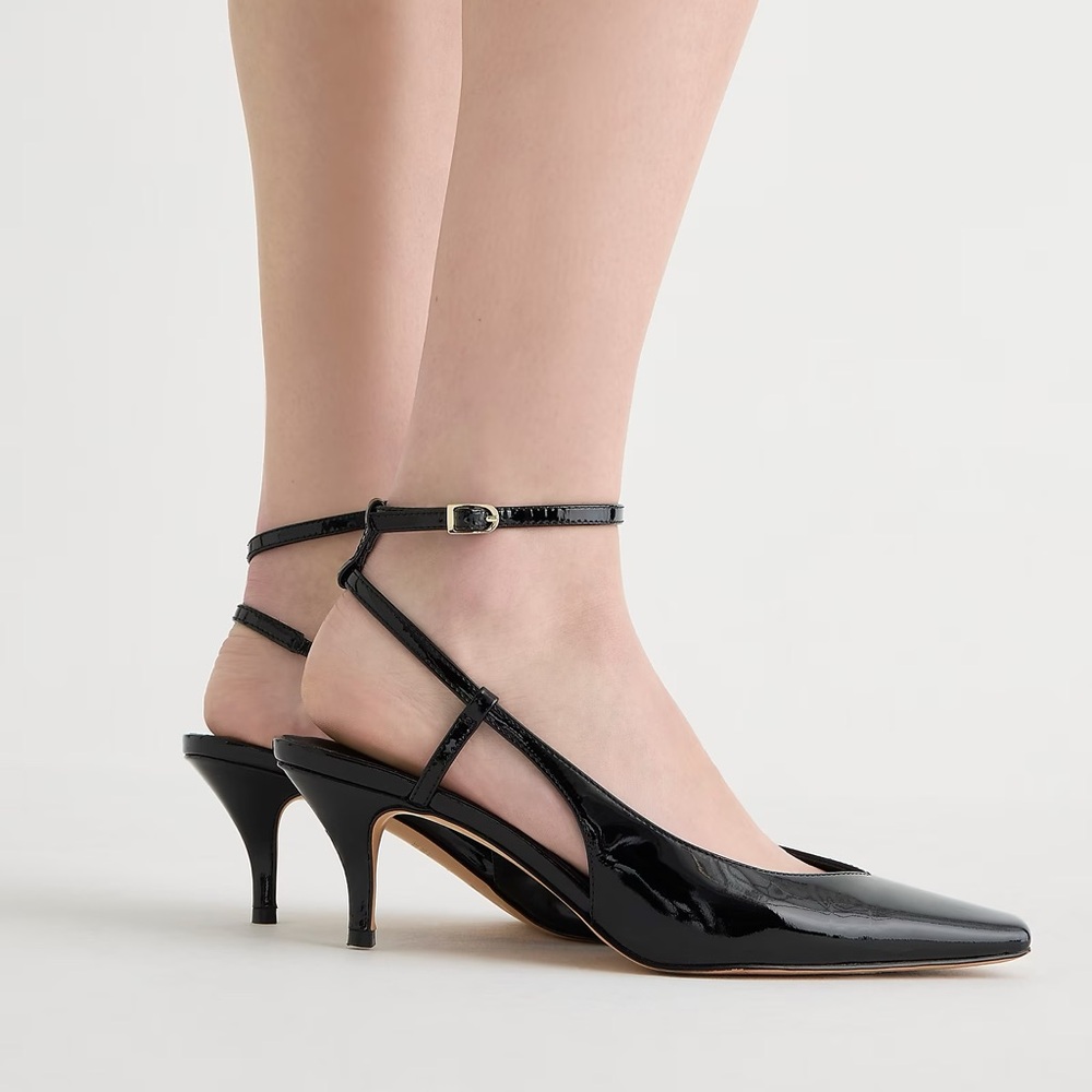 J. Crew Leona ankle-strap heels in patent black